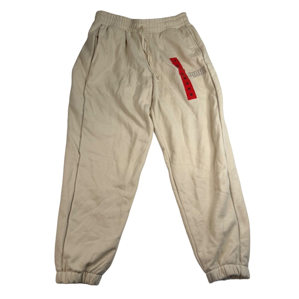 Puma Womens Jogger Sweatpants Cream High Rise‎ Fleece Tapered 689263-03 Mens M